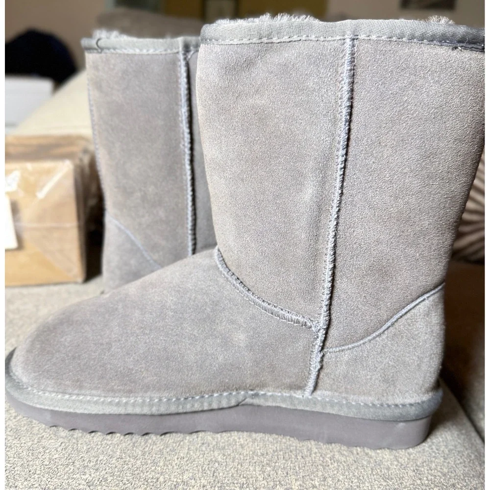Quince Australian Shearling Mid-Calf Boots Grey Suede Winter Shoes Womens 8